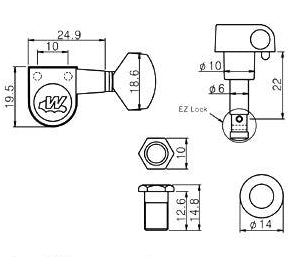 Wilkinson EZ Lok Pin Machine Head (Modern Button)